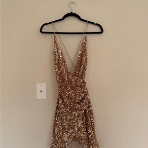 Oh Polly Gold Sparkly Mini Dress